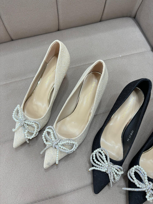 Women Glitter Knot-Tow Mid Heel